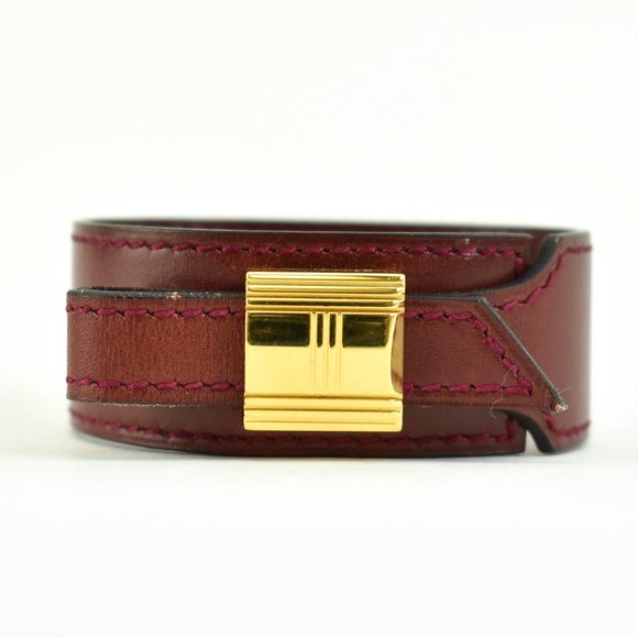 Hermes Jewelry - HERMES "Artemis": Scarlet Red, Leather & Gold "H" Logo Bracelet (ow)